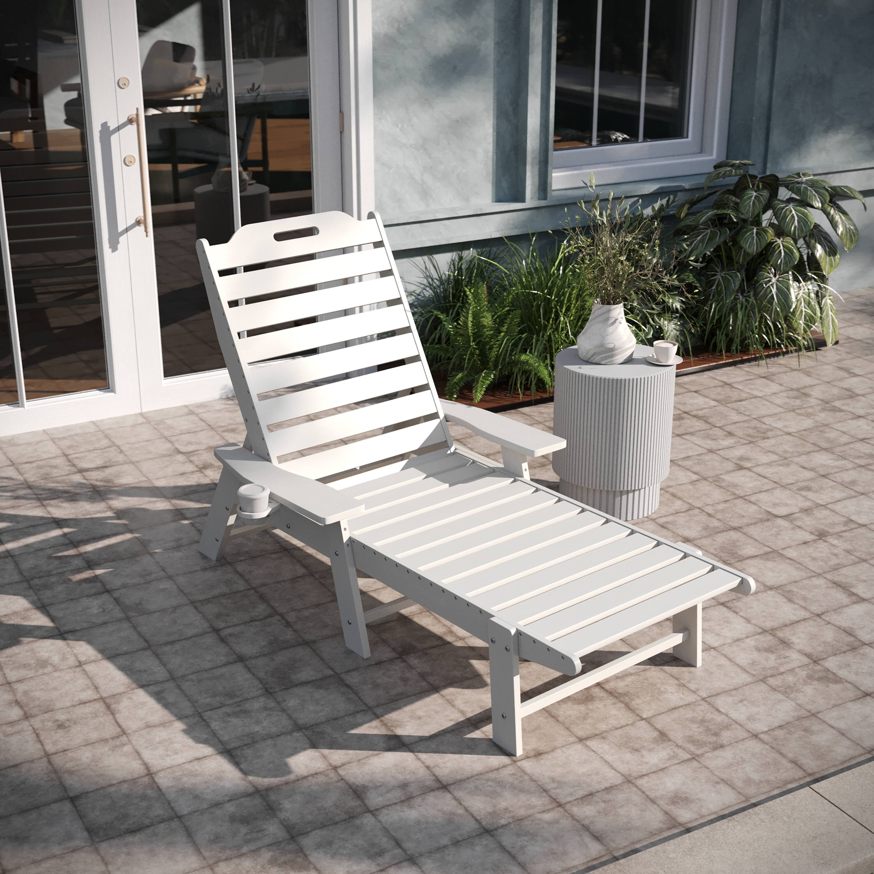 Alt View 3. Emma + Oliver - Ventura Poly Resin Adjustable Adirondack Lounger with Swivel Cup Holder for Indoor/Outdoor Use - White.