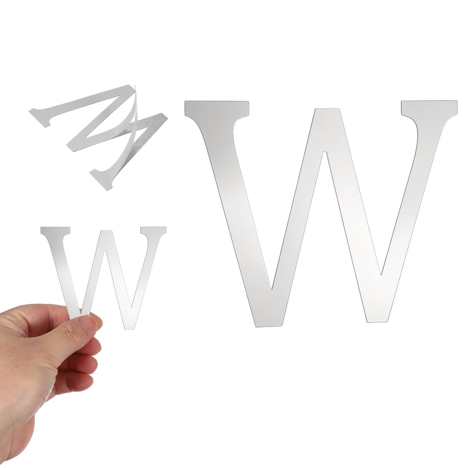 Front. Unique Bargains - 3D Alphabet Mirror Wall Sticker, 4" Acrylic Letter W Self-Adhesive Home Decor for Living Room, Bedroom - Silver.