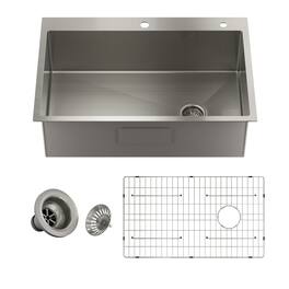Boyel Living - 33 in. Drop-In Single Bowl 18-Gauge Brushed Stainless Steel Kitchen Sink with Cutting board and Accessories - Silver