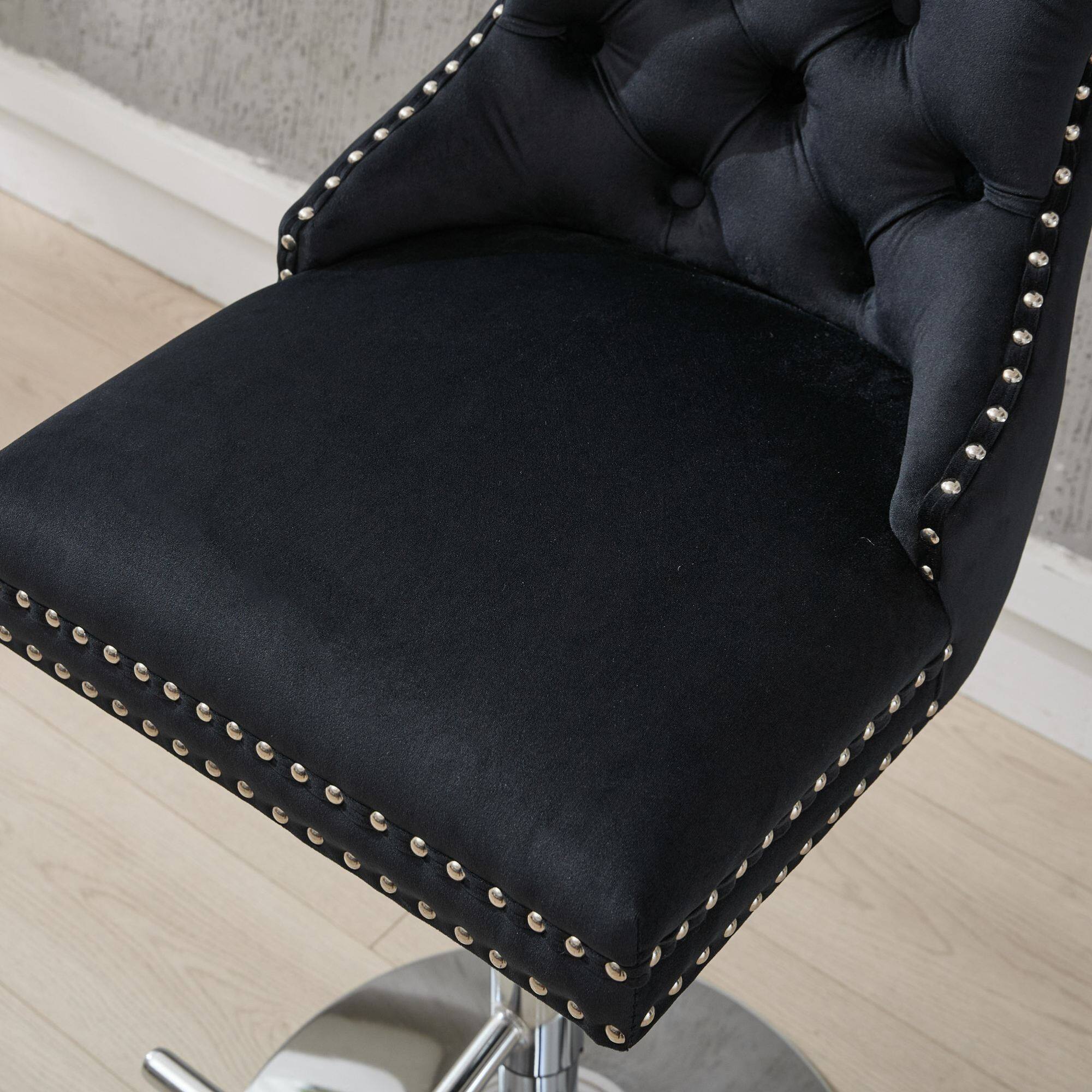 Alt View 8. GOODSILO - Adjustable Height Swivel Barstools with Velvet Upholstery and Chrome Base - Set of 2 for Home Bars and Kitchen Islands - Black.