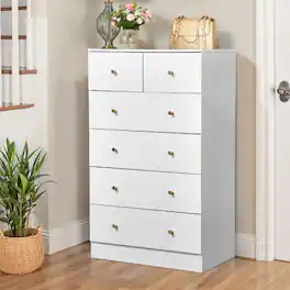 Winado - Modern Wood 6 Drawer Dresser Chest of Drawer Nightstand Anti-Tipping Device Metal Handle for Bedroom Living Room Hallway - White