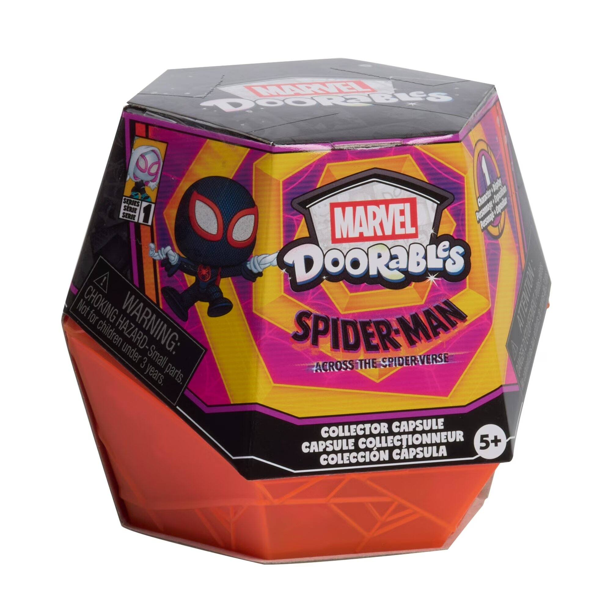 MARVEL Doorables  
SERIES SRIE SERIE V  
Not CHOKING HAZARD - WARNING: Small parts. Not for children under 3 years.  
1 Charache MARVEL Doorables SPIDER-MAN THE SPIDER-VERSE ACROSS THE SPIDER-VERSE  
COLLECTOR CAPSULE CAPSULE COLLECTIONNEUR CAPSULA COLECCIÓN CAPSULA  
5+