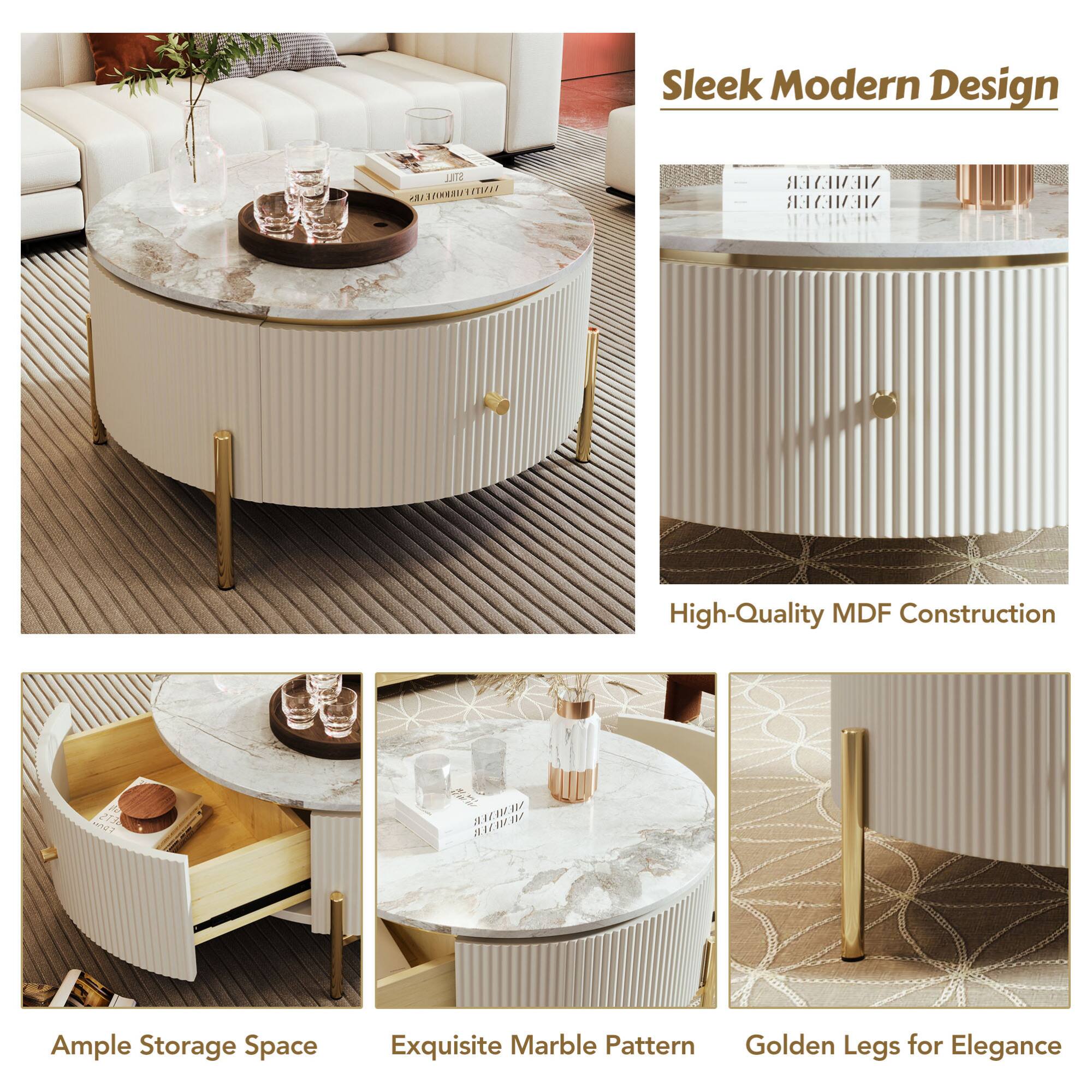 Sleek Modern Design

High-Quality MDF Construction

Ample Storage Space

Exquisite Marble Pattern

Golden Legs for Elegance