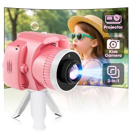 PRIMEPLUS - Kids Camera with Projector 2 in 1 1080P HD Video 32GB Card Tripod - Pink