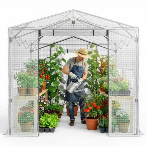 Angle. Winado - 8x12ft Greenhouse, Instant Walk-in Pop Up Tent Greenhouse for Indoor Outdoor Gardening Easy Setup White - White.
