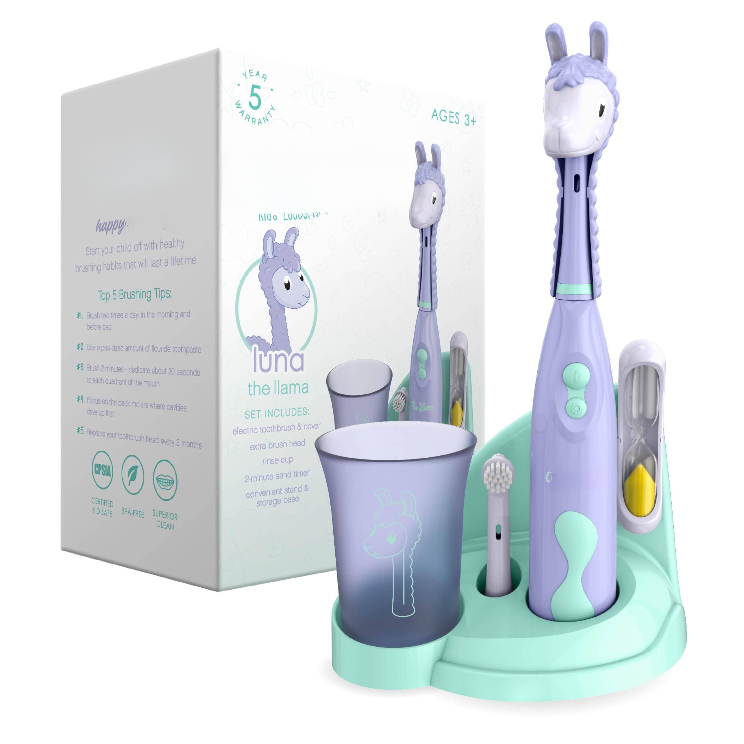 Cozy Serene - Kids' Electric Toothbrush Set - Safe & Effective For Ages 3+ Parent Tested Approved With Gentle - Luna the Llama