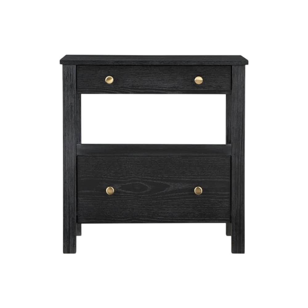 FurniFact - Nightstand, 2 Drawers, Modern Design, Sturdy Poplar, Veneer Construction - Black