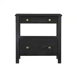FurniFact - Nightstand, 2 Drawers, Modern Design, Sturdy Poplar, Veneer Construction - Black