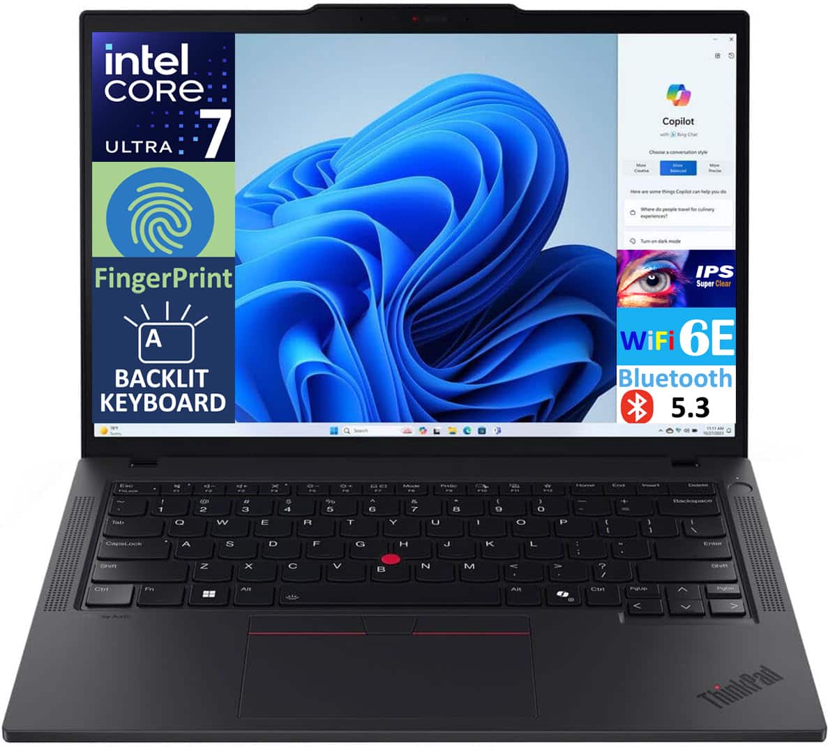 Lenovo - T14 Gen 5 21MLS1KT00 Laptop, Core Ultra 7 155U, 32GB, 1TB SSD, 14.0" (1920x1200), Intel Graphics, Win11P - Black