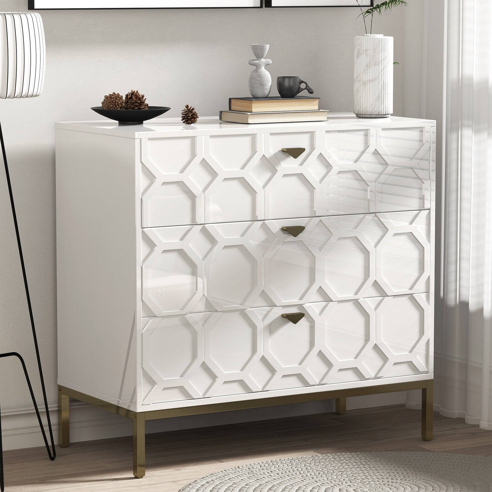 Alt View 3. Boyel Living - 32.28 in. H Freestanding Storage Cabinet White 3 Drawer Accent Cabinet - White.