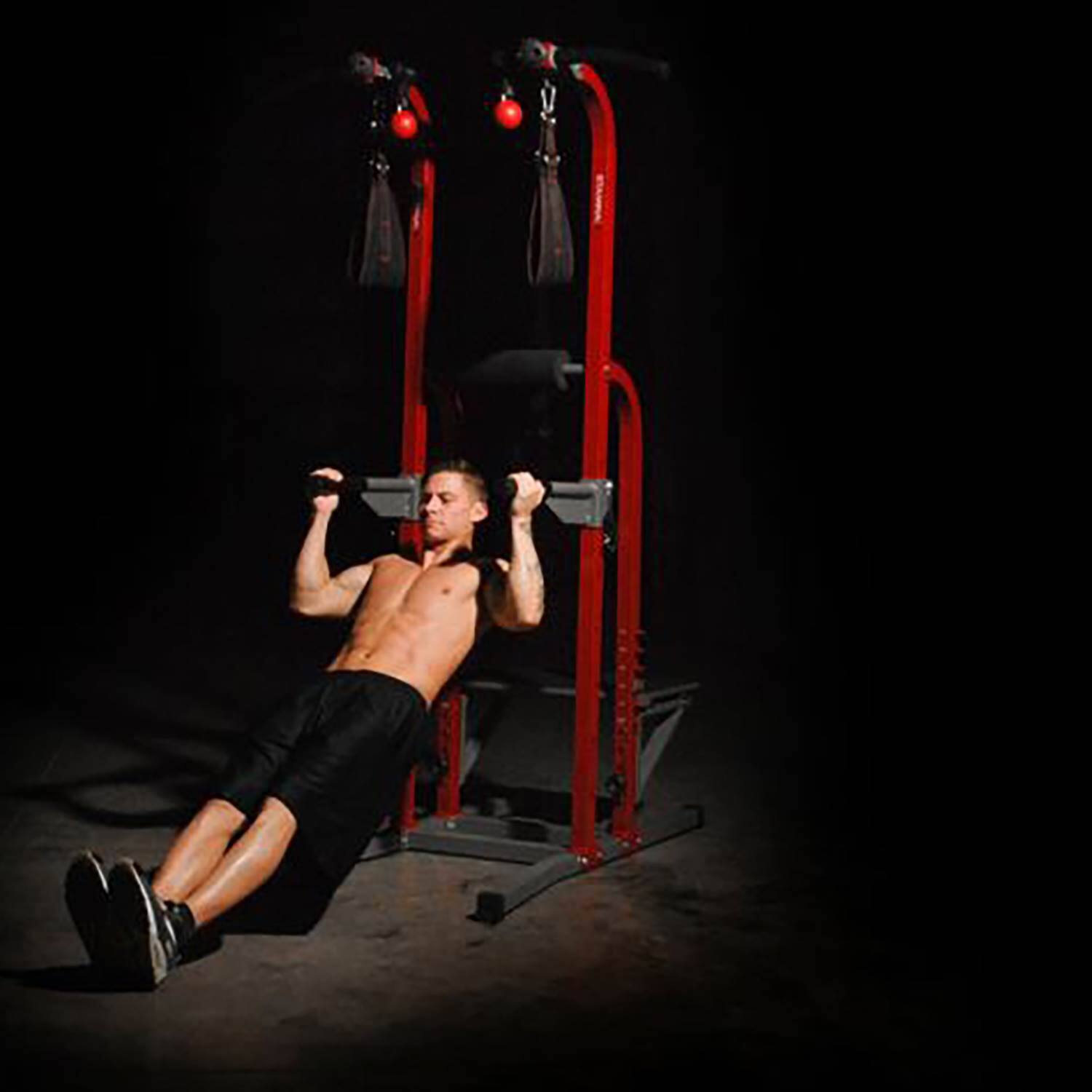 Alt View 8. Stamina Products - Stamina X Fortress Power Tower Home Gym Pull Up Fitness Workout Station, Red - Red/Black.