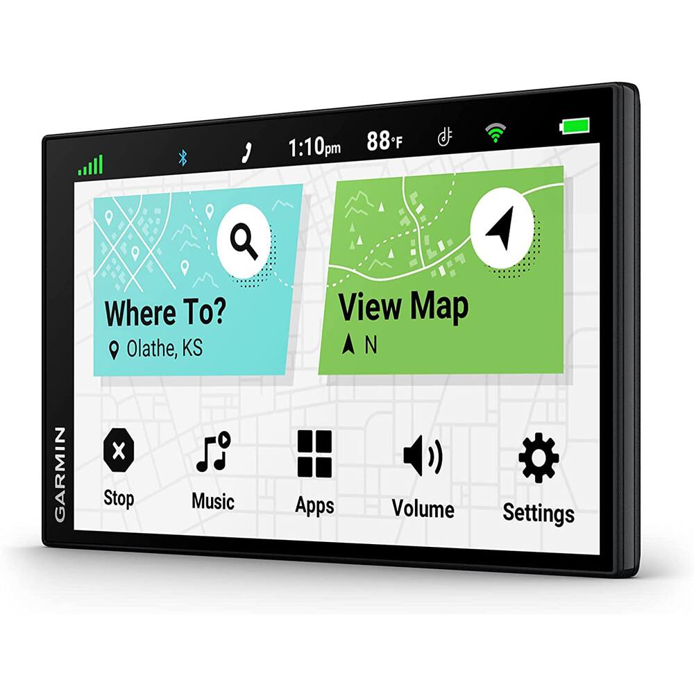 1:10pm 88°F  
Where To?  
Olathe, KS  
View Map  
N  
GARMIN  
Stop  
Music  
Apps  
Volume  
Settings