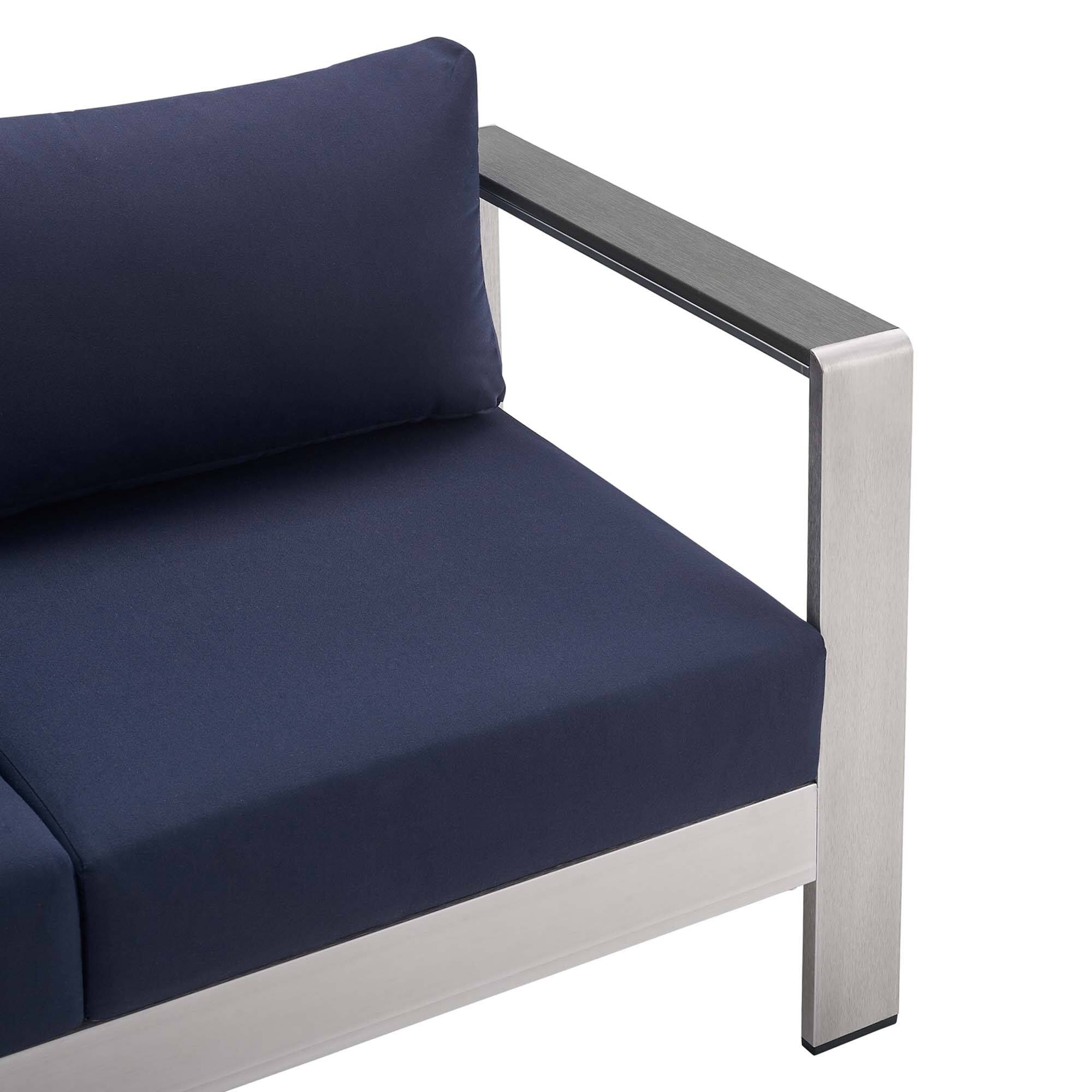 Alt View 2. Modway - Shore 3-Piece Sunbrella Fabric Outdoor Aluminum Patio Set - Silver Navy.