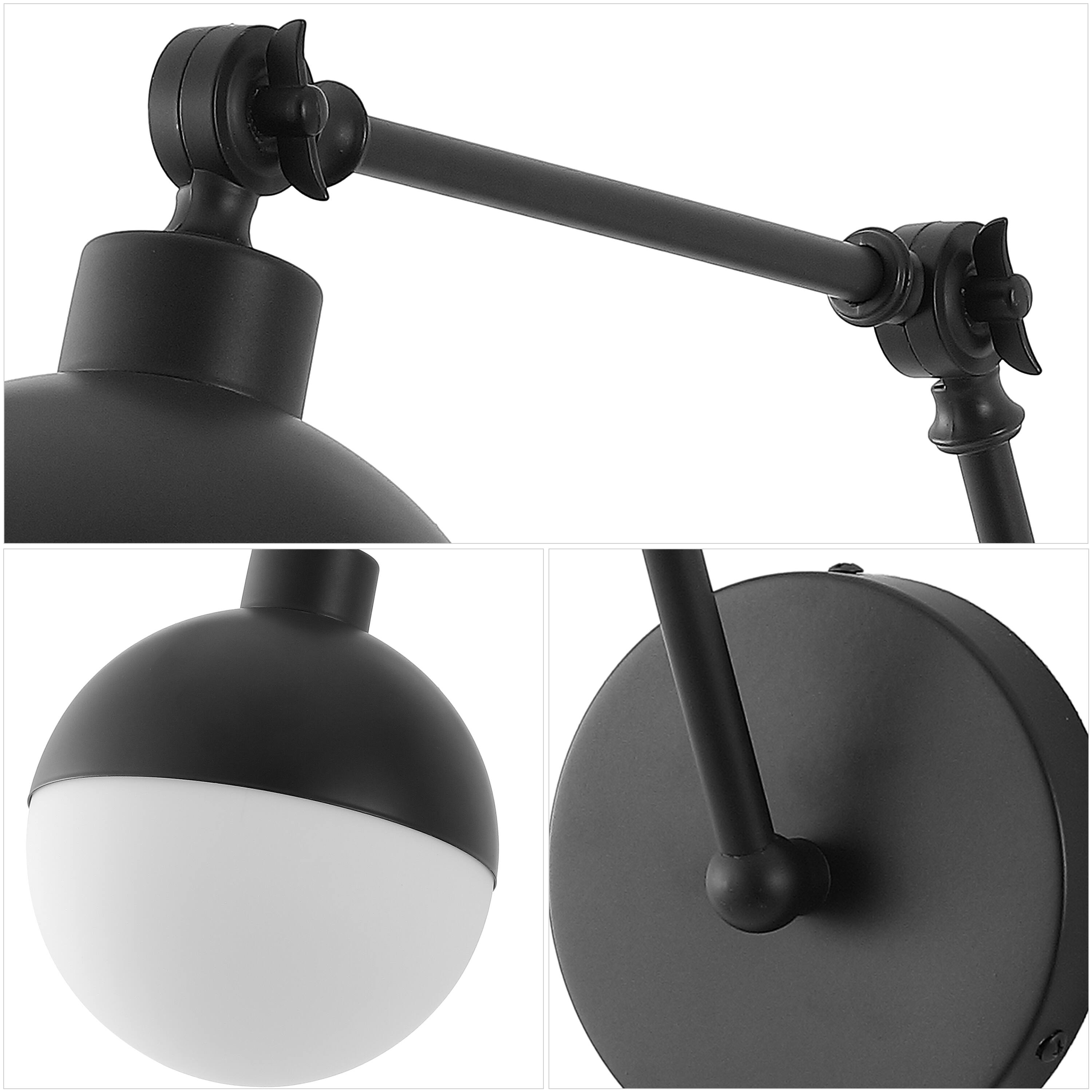 Alt View 6. Jonathan Y - Alba 7" 1-Light Modern Industrial Adjustable Swing Arm Metal Frosted Glass Globe LED Sconce, Oil Rubbed Bronze - Oil Rubbed Bronze.