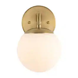 Jonathan Y - Louis Parisian Globe 5.75" 1-Light Metal/Frosted Glass Modern Contemporary LED Vanity - Brass Gold