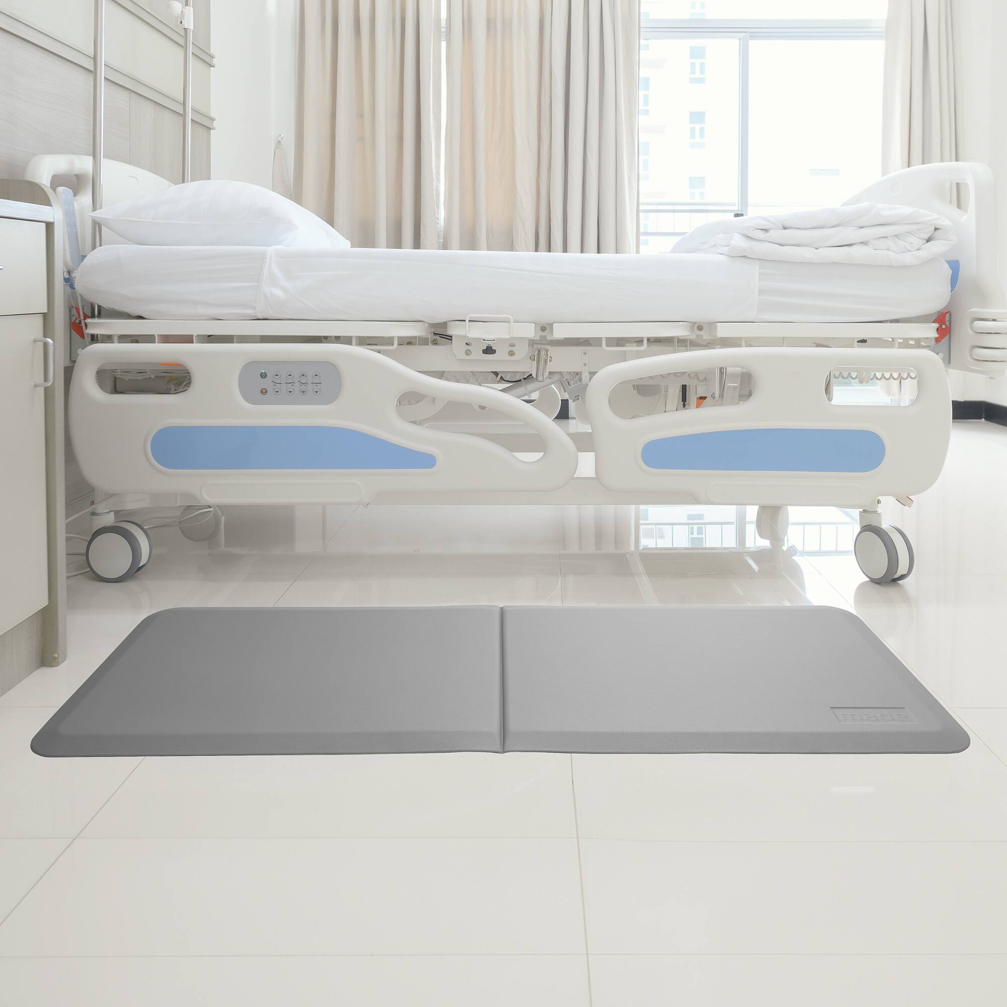 Alt View 1. Made Medical - 73 x 24-in Bedside Non-Slip Fall Mat - Anti Skid Pad for Elderly - Gray.
