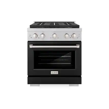 Front. ZLINE - 30 in. 4.2 cu. ft. Freestanding Paramount Gas DuoPro Range with Convection Oven - Satin Steel/Black Matte.