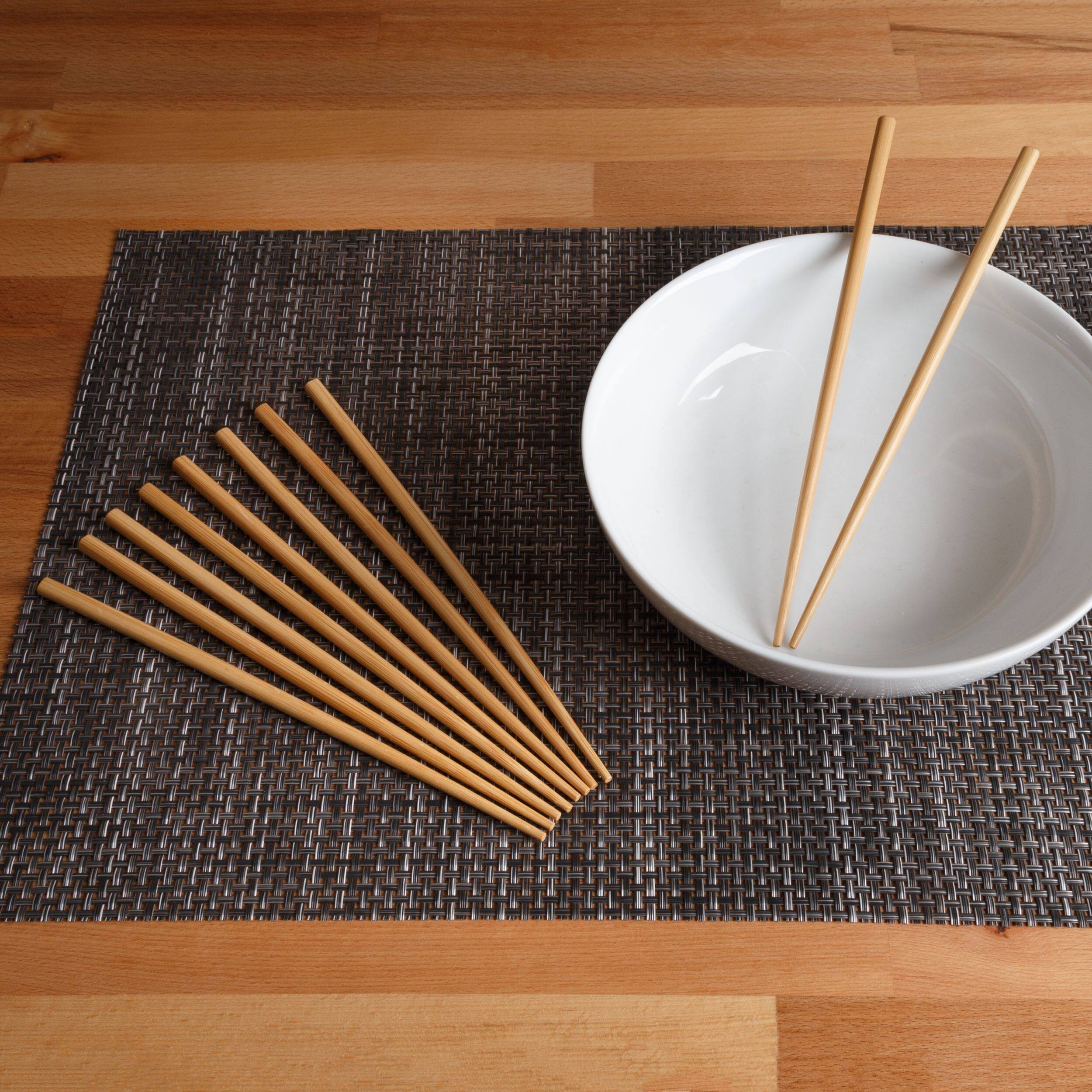 Left. Escali - Joyce Chen Reusable Burnished Bamboo Chopsticks Set, 5 Pair - Natural.