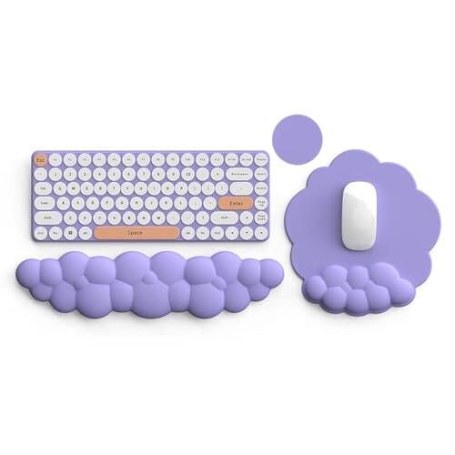 Cozy Serene - Cloud Wrist Rest And Mouse Pad With Support Set Pu Leather Pads Memory Foam Non-slip For Computer Laptop Morandi Red - Lavender Purple
