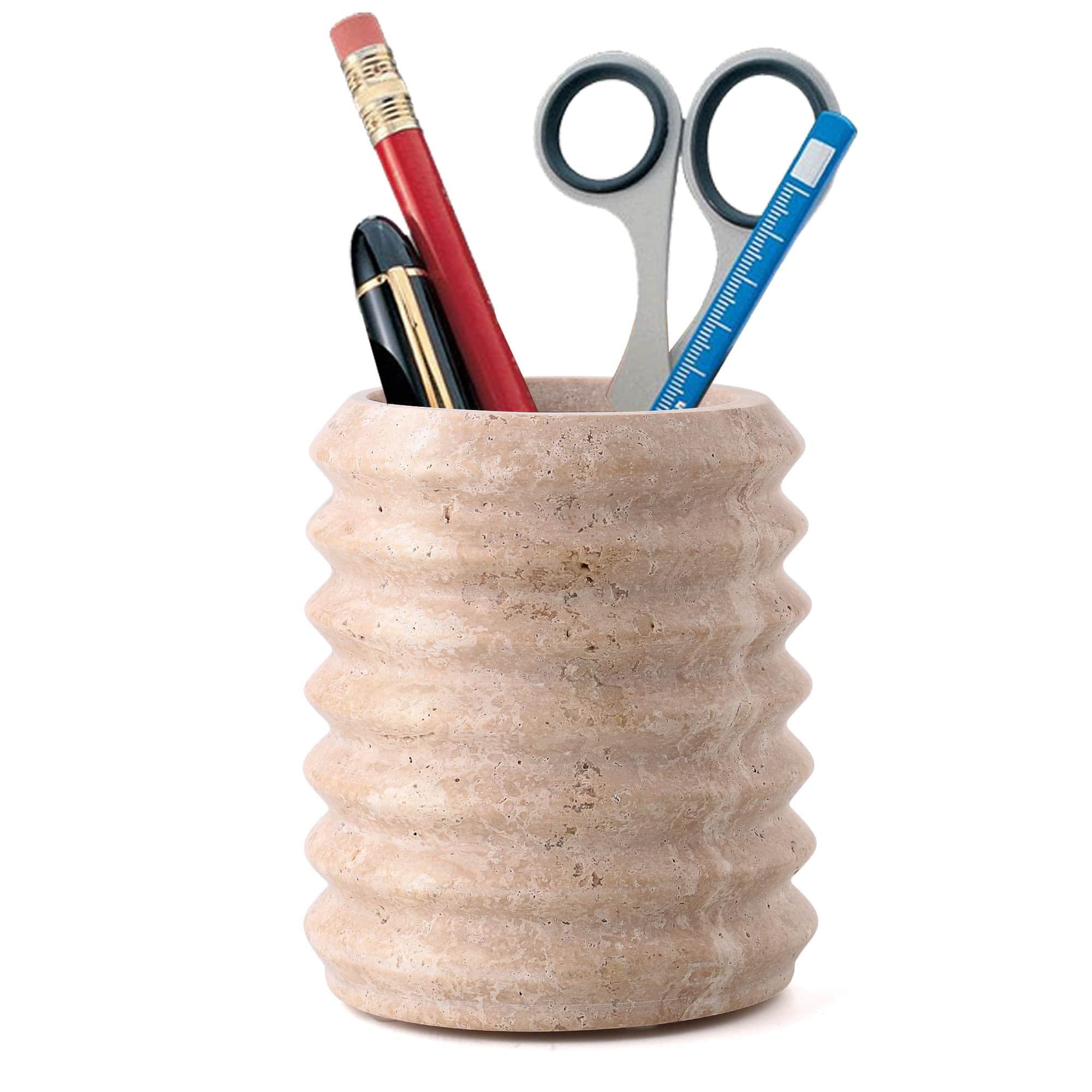 Vulpecula Spade - Pen Holder Stand for Desk, Natural Travertine Stone Makeup Brush Holders, Modern and Functional Pencil Cup for Office