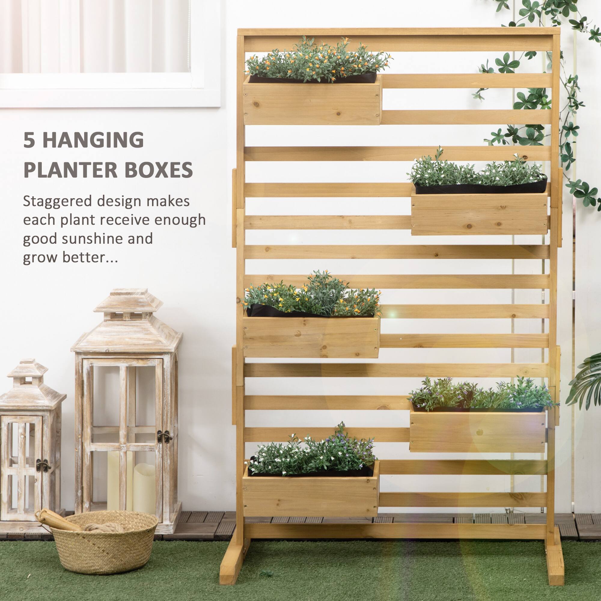 5 HANGING PLANTER BOXES

Staggered design makes each plant receive enough good sunshine and grow better...