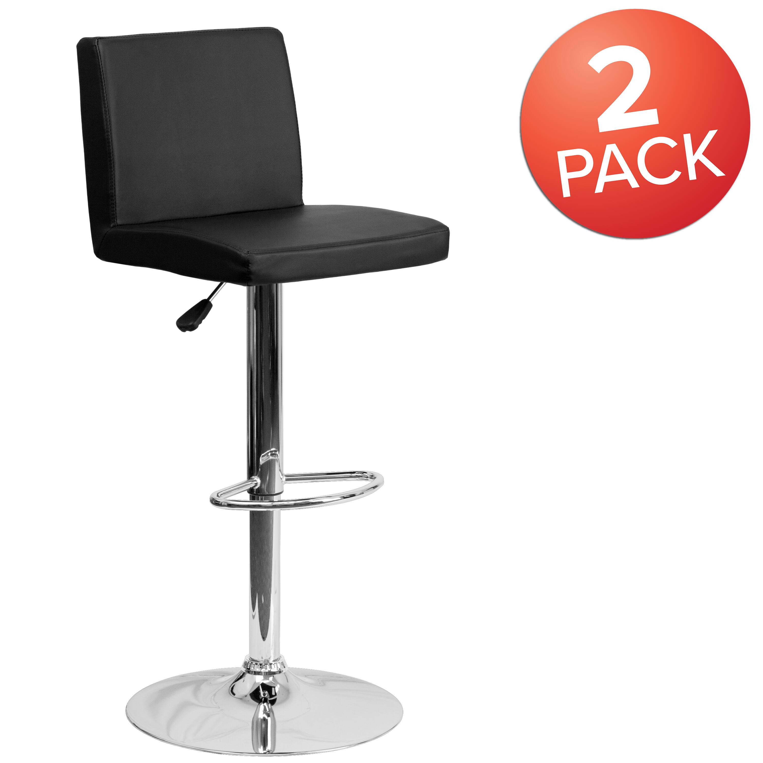 Alt View 2. Emma + Oliver - 2 Pack Contemporary Vinyl Adjustable Height Barstool with Panel Back and Chrome Base - Black.