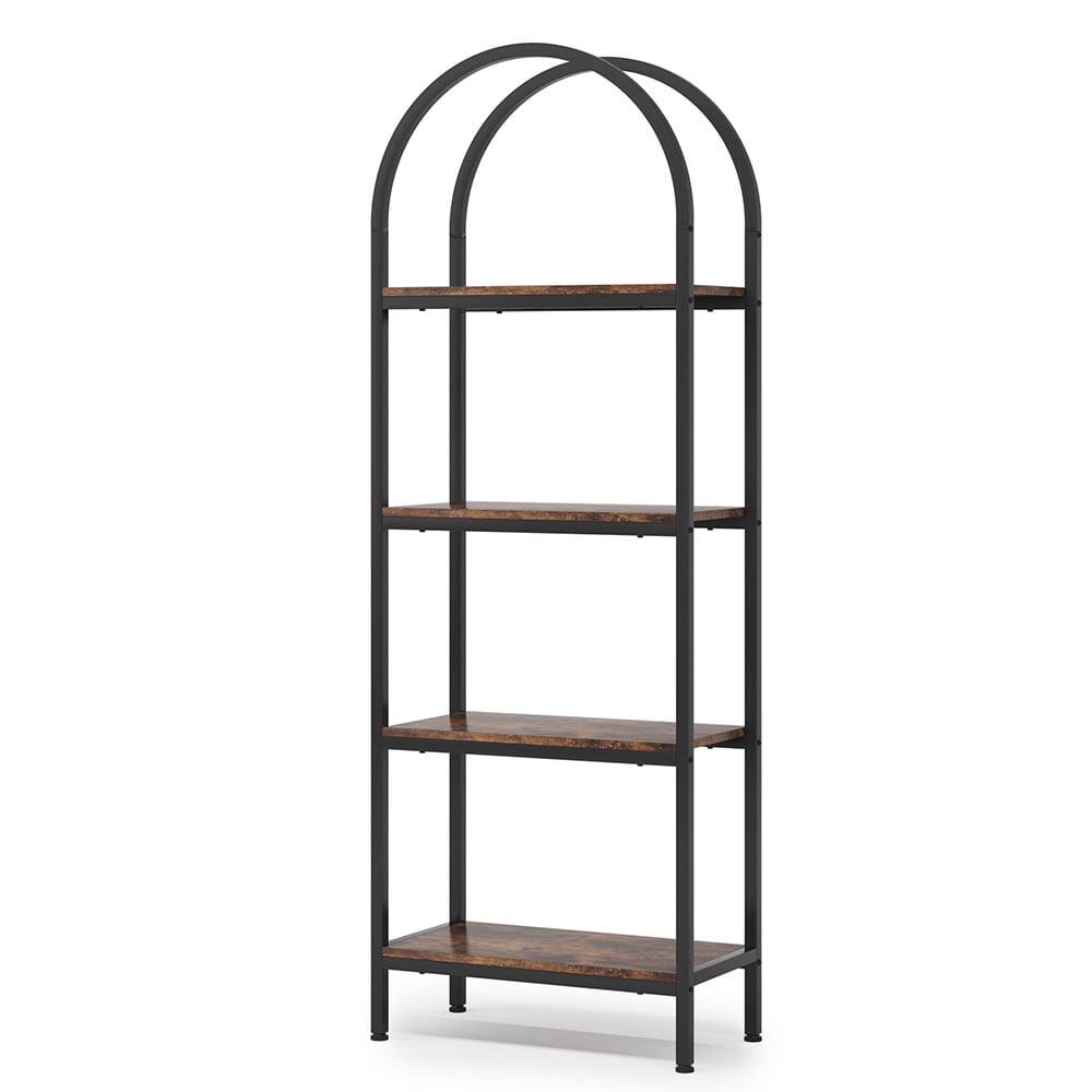 Back. Kadyn - Kadyn Book Storage Display Book Shelf,4-Tier / 5-Tier Bookshelf, Arched Bookcase Display Rack with Storage Shelves - Rustic Brown.