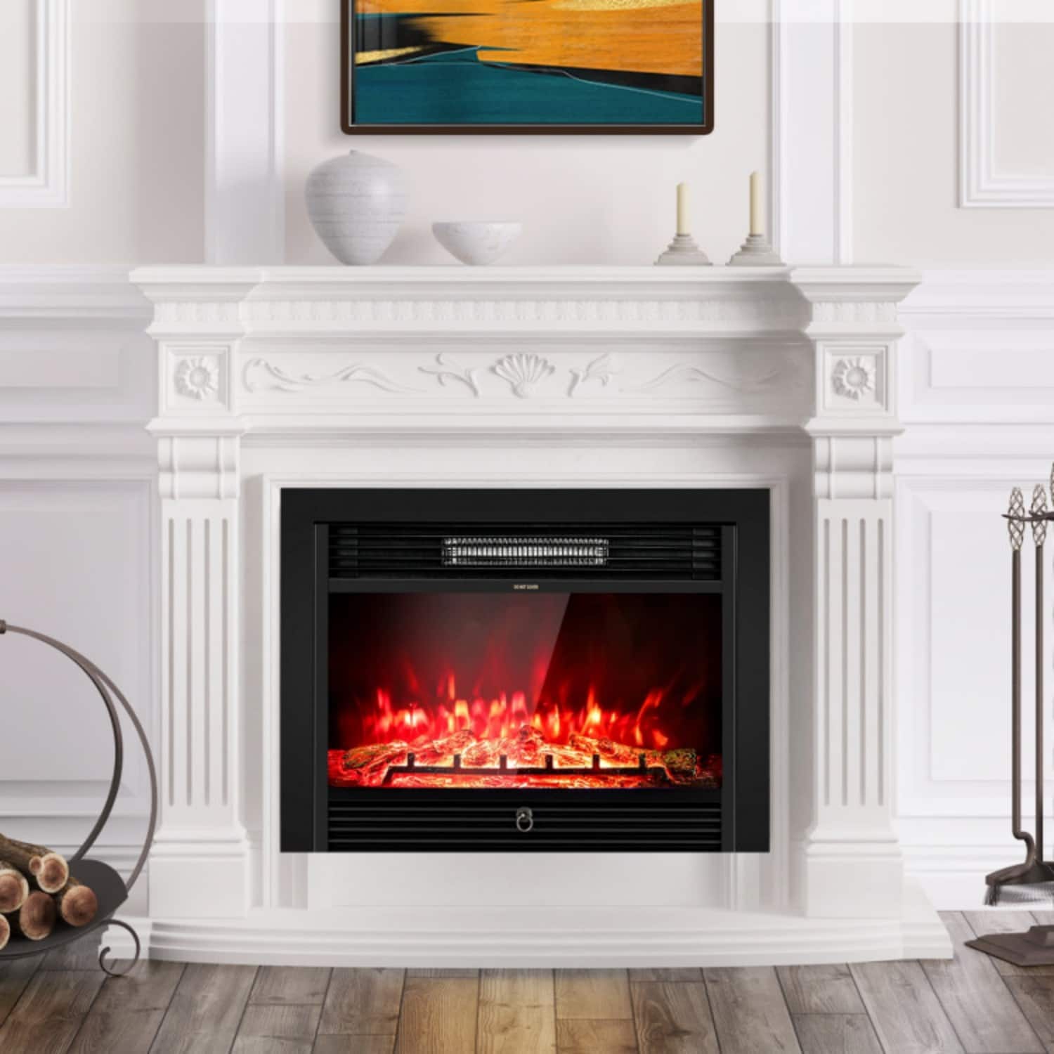 LUCKY ONE - 28.5 IN Recessed Electric Fireplace with 3 Flame Colors & Remote - Black