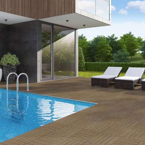 Alt View 10. Winado - 27PCS Plastic Interlocking Deck Tiles 11.8x11.8" Flooring Tiles for Indoor Outdoor Patio Porch Poolside Balcony Backyard - Light Coffee & 5 Vertical Lines.