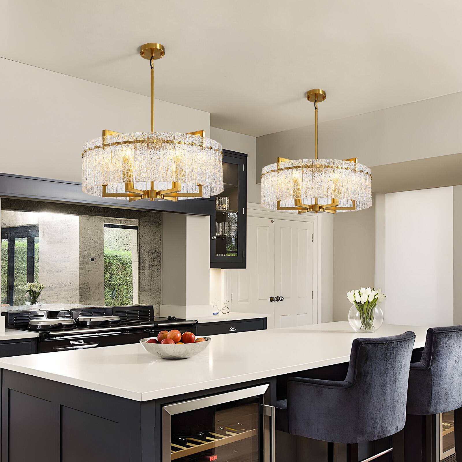Alt View 2. Siljoy - 26 Inch Luxury 6-Light Cracked Glass Crystal Chandelier Height Adjustable Suitable for Dining Room Kitchen and Foyer - Gold.