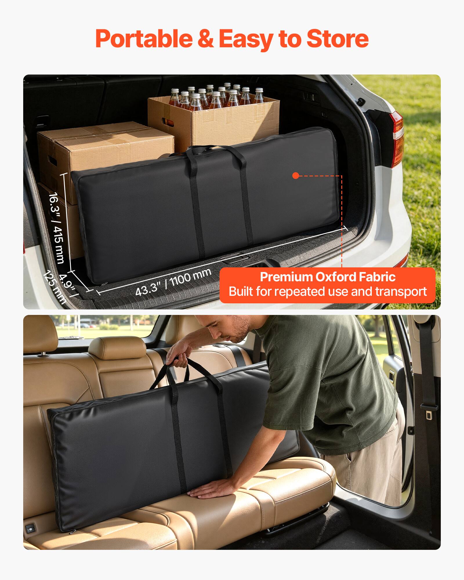Portable & Easy to Store

16.3" / 415 mm
12.5" / 43.3" / 1100 mm

Premium Oxford Fabric
Built for repeated use and transport