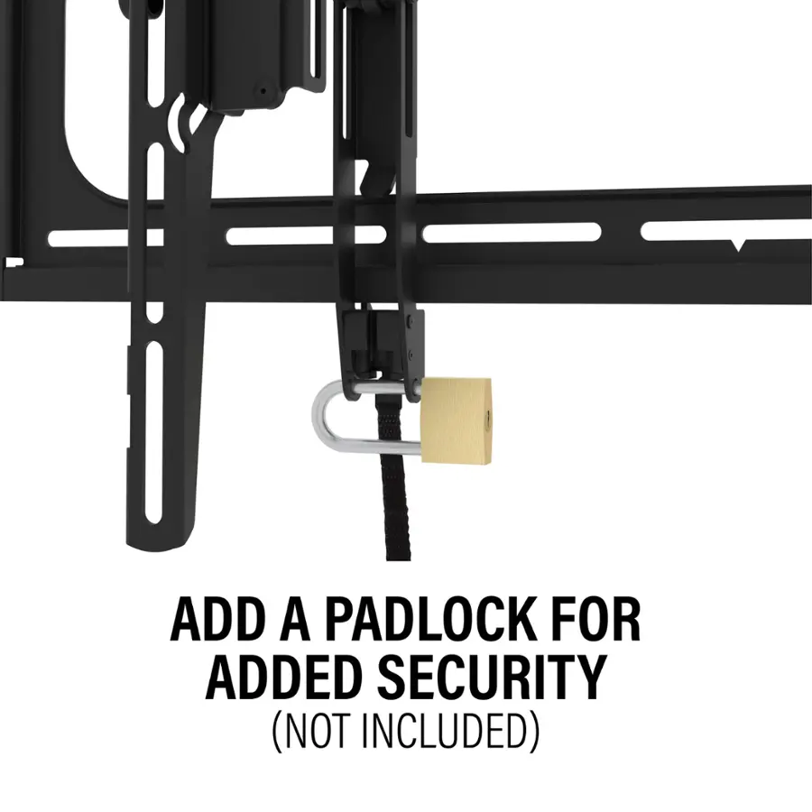 ADD A PADLOCK FOR ADDED SECURITY (NOT INCLUDED).