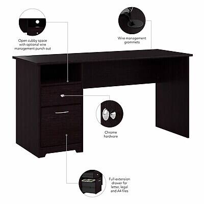 Open cubby space with optional wire management punch cut  
Wire management grommets  
Chrome hardware  
Full-extension drawer for letter, legal, and A4 files