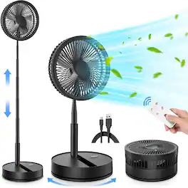 Loheer - Portable Foldable Rechargeable Oscillating Fan, 9 Inch 7200mAh Battery Operated Desk Pedestal Fan with Remote