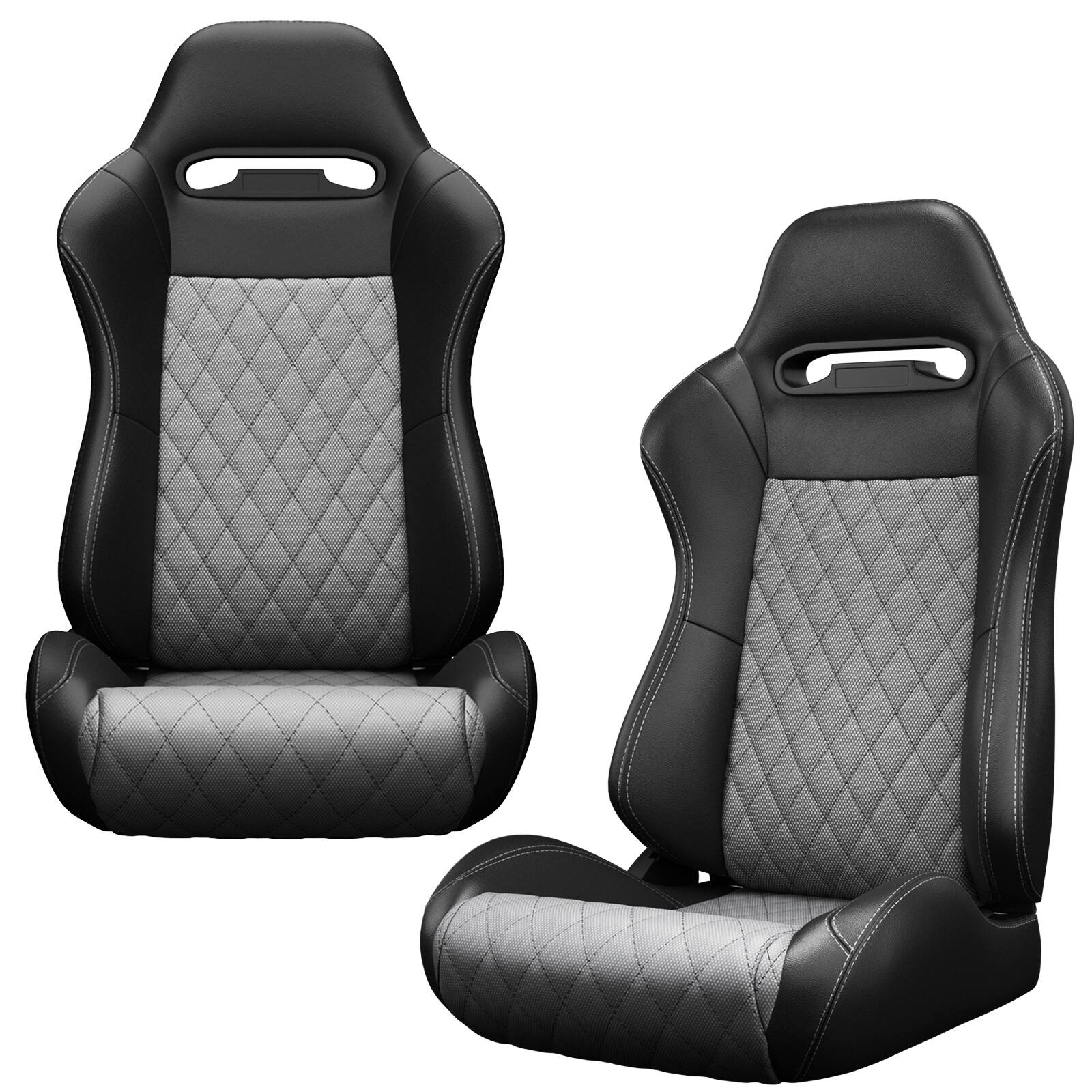 Alt View 4. LOVMOR - 2-Piece Universal Bucket Racing Seat Set with Dual Lock Sliders, 90 to 180 Recline, Brackets Not Included - Black+ Gray.