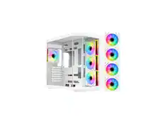 Front. DIYPC - DIYPC ARGB-N3-W White E-ATX/ATX Dual Chamber Case w/ 3x Glass Panels & 4x ARGB Fans - White.