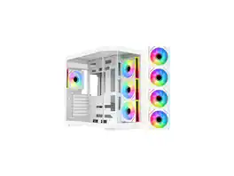 DIYPC - ARGB-N3-W White E-ATX/ATX Dual Chamber Case w/ 3x Glass Panels & 4x ARGB Fans - White