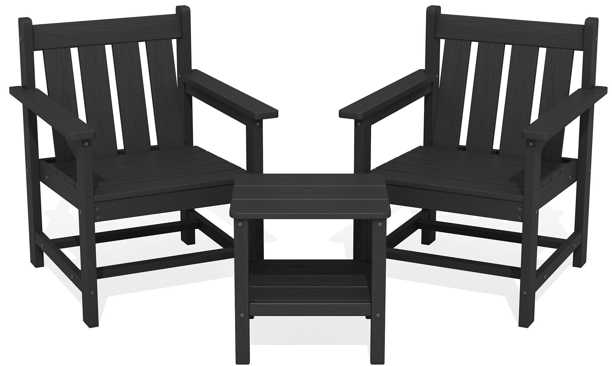 Angle. SERWALL - SERWALL 3 Pieces Patio Bistro Set-Outdoor Chairs and Side Table with Umbrelle Hole,Black - black.