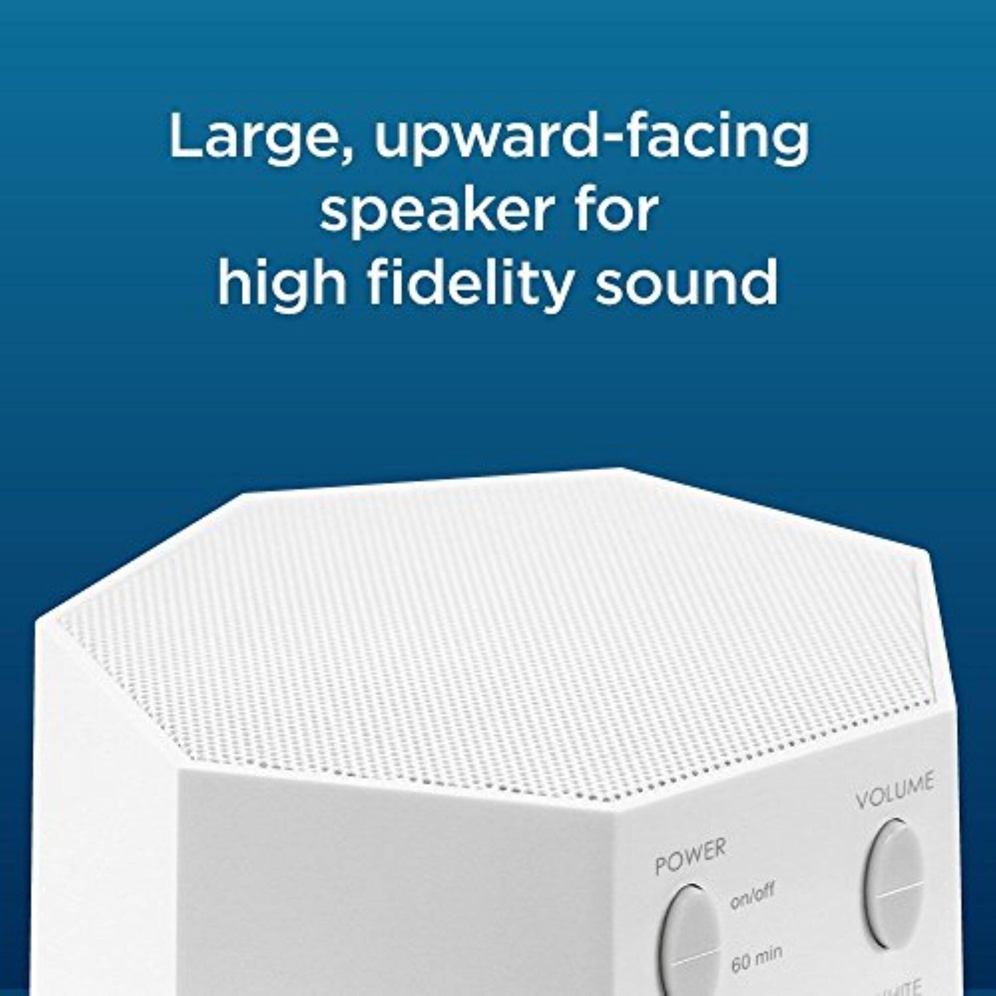 Large, upward-facing speaker for high fidelity sound  
POWER on/off  
VOLUME  
60 min