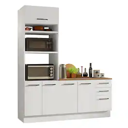 Madesa - Hazel Kitchen Storage Set with Pantry Cabinet and 3 Drawers Base Cabinet 74"L - White