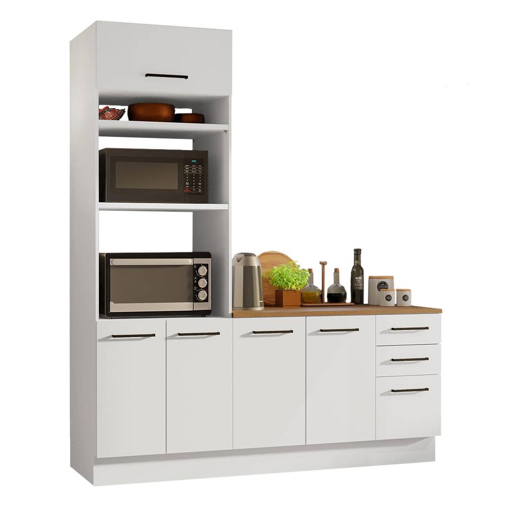 Front. Madesa - Madesa Hazel Kitchen Storage Set with Pantry Cabinet and 3 Drawers Base Cabinet 74"L - White - White.