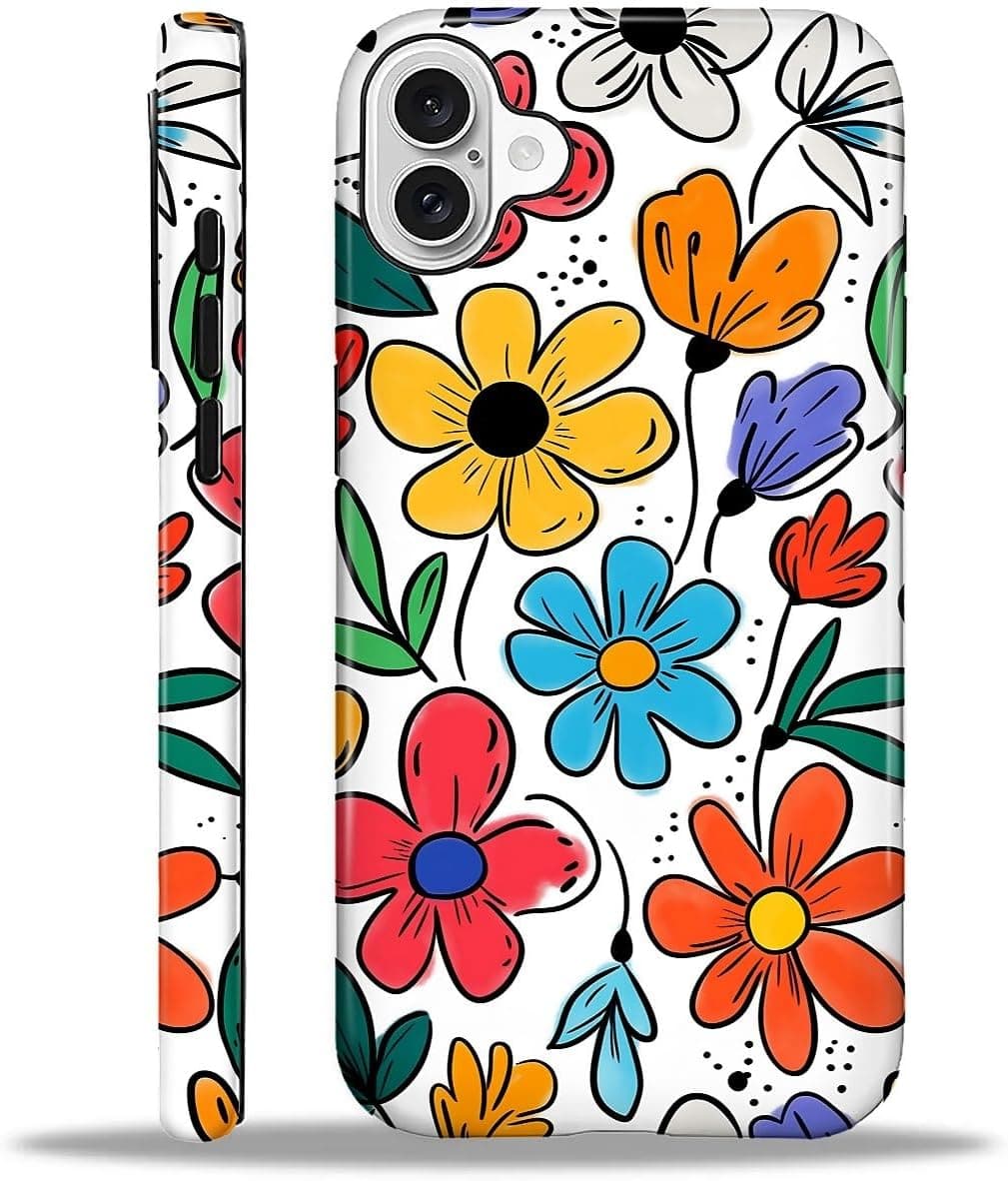 Finnhomy - Smartphone Case for iPhone 16 Plus 2 Layer Durable Protection Military Grade Shockproof Design - Colorful Flowers