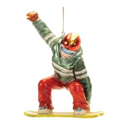 BreeBe - Glittered Glass Snowboarder Ornament (Set of 6) - Red, Green
