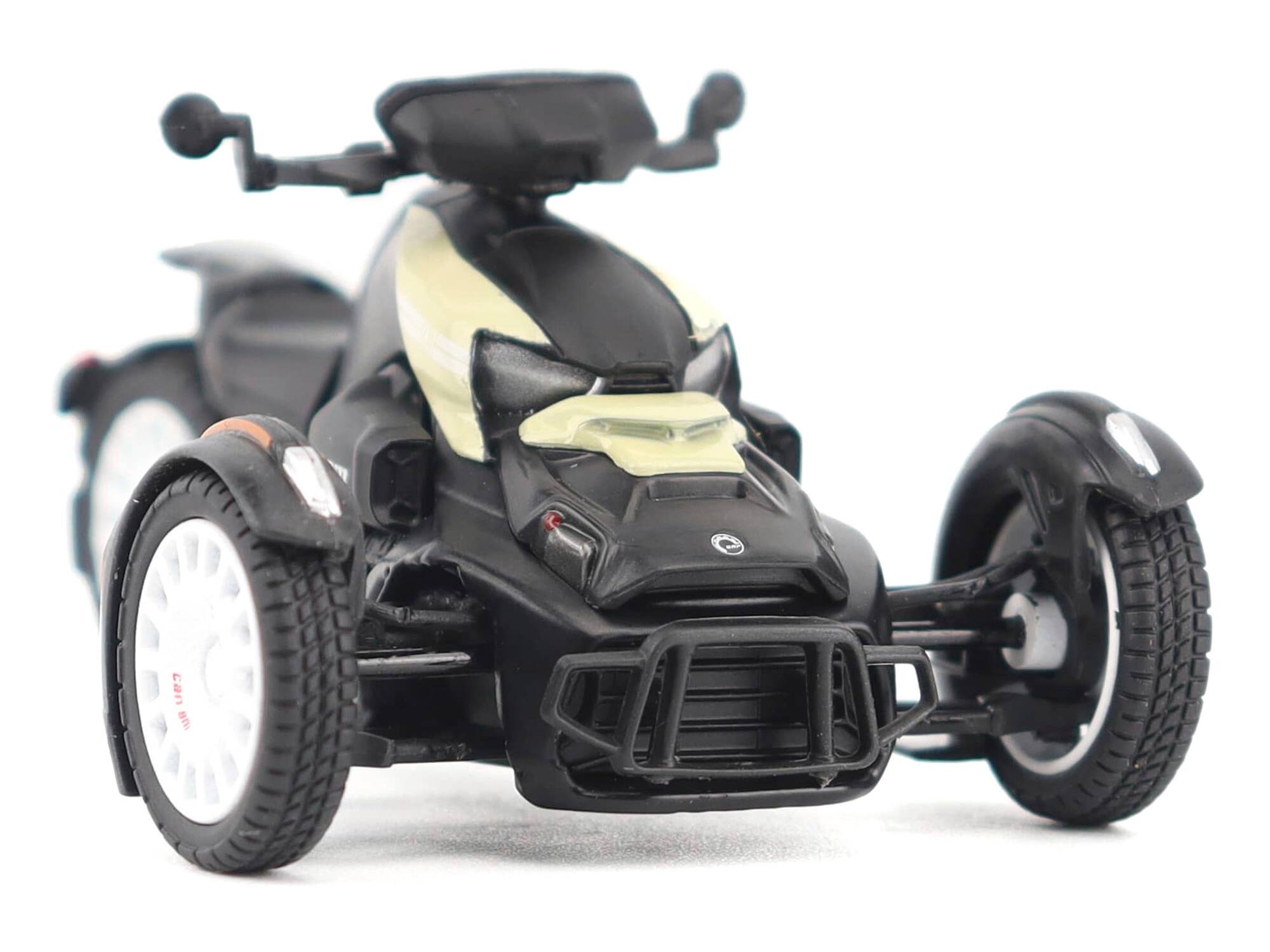 Alt View 5. BRP Models - Can-Am Ryker Rally 3-Wheel Motorcycle Sand Storm and Black 1/32 Diecast Model by BRP Models.