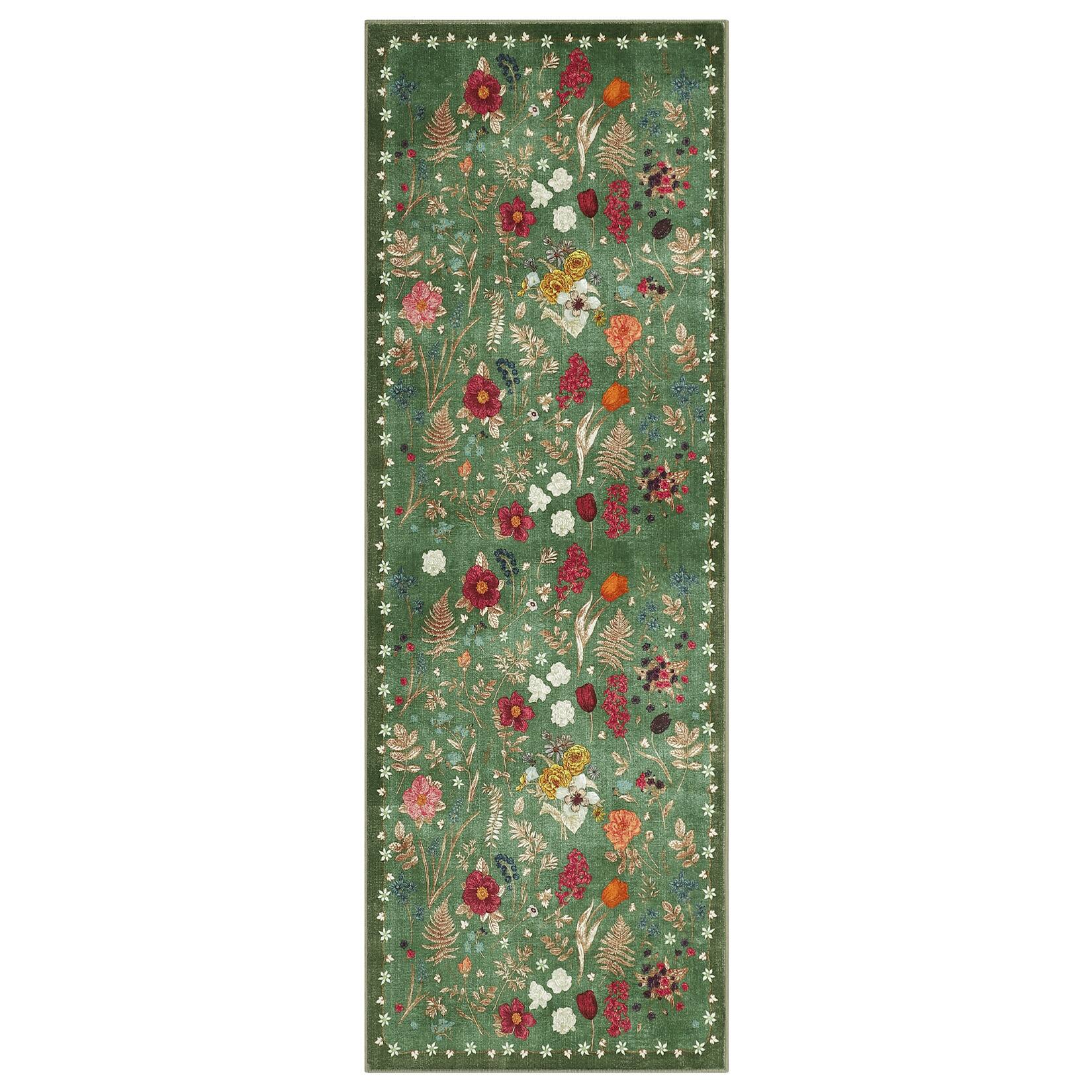 Front. Acekool - Botanical Print Area Rugs with Floral Pattern - Natural Soft Non-Slip Machine Washable Rug 2*6ft - Green.