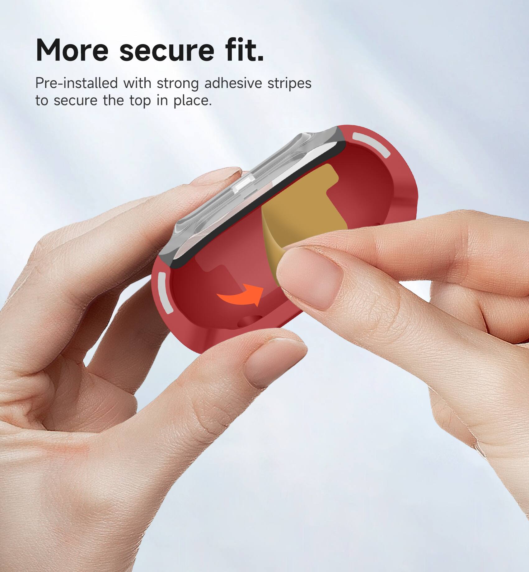 More secure fit. Pre-installed with strong adhesive stripes to secure the top in place.