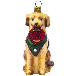 Joy to the World Collectibles - Joy to the World Lab with Crystal Fetching Disc Polish Dog Ornament Labrador Retriever - Yellow