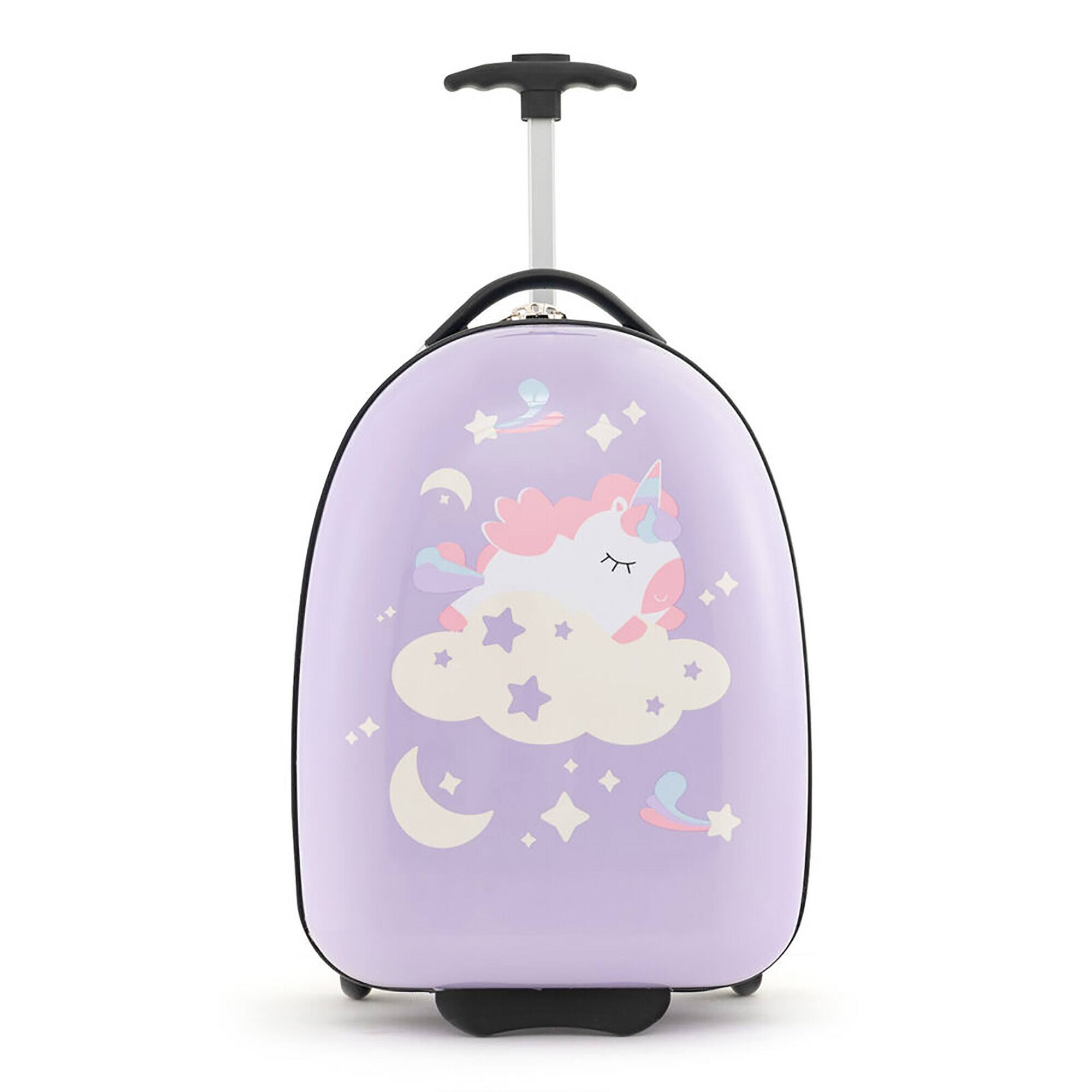 Alt View 9. Gymax - Gymax 16'' Kids Carry-On Luggage with Wheels w/ 2-Level Aluminum Handle Suitcase Purple - Purple.