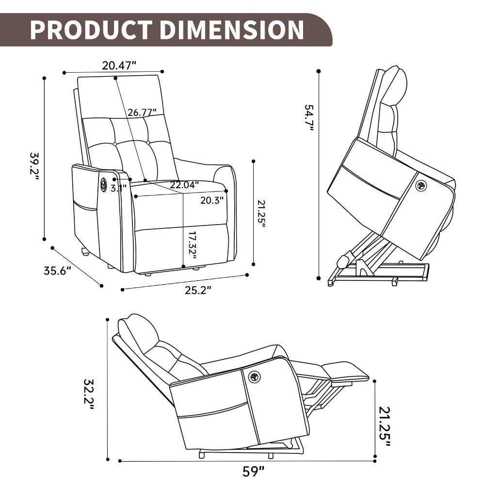 PRODUCT DIMENSION

39.2" 35.6"
20.47" 26.77" 3.1" 22.04" 20.3" 17.32" 25.2"
21.25"
54.7"
32.2"
59"
21.25"