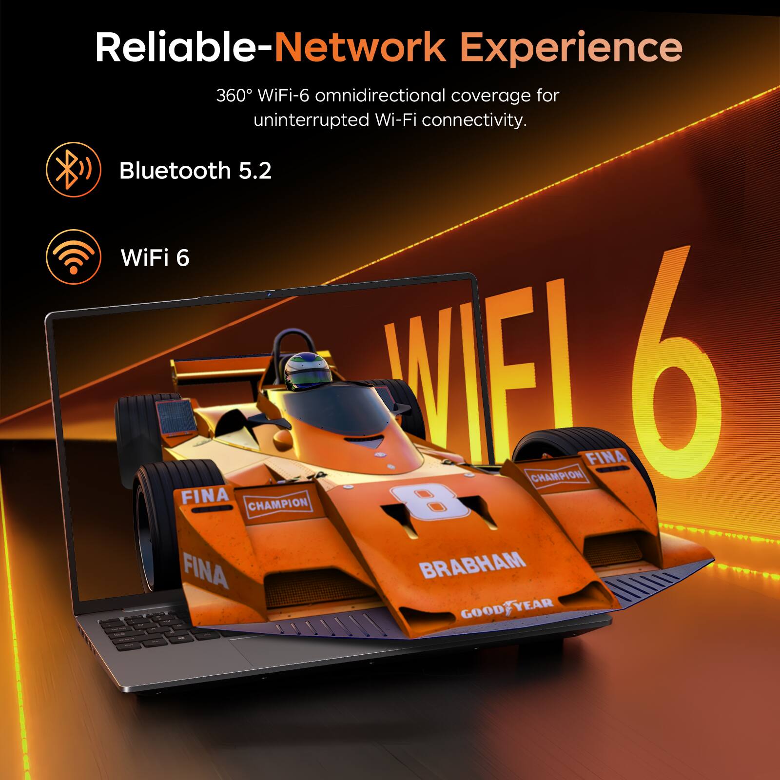Reliable-Network Experience  
360° WiFi-6 omnidirectional coverage for uninterrupted Wi-Fi connectivity.  
Bluetooth 5.2  
WiFi 6
